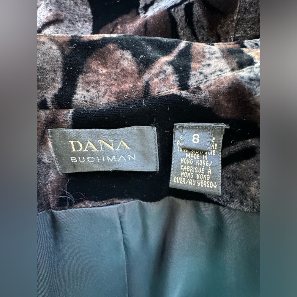 Dana Buchman Silk Velvet Black Floral Button Down Long Blazer 8 Jacket Medium - Picture 8 of 11